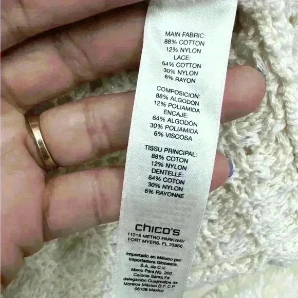 Chico’s womens  cardigan size 3/L 16/18 open Front cream beige crochet Lace boho - Picture 6 of 6